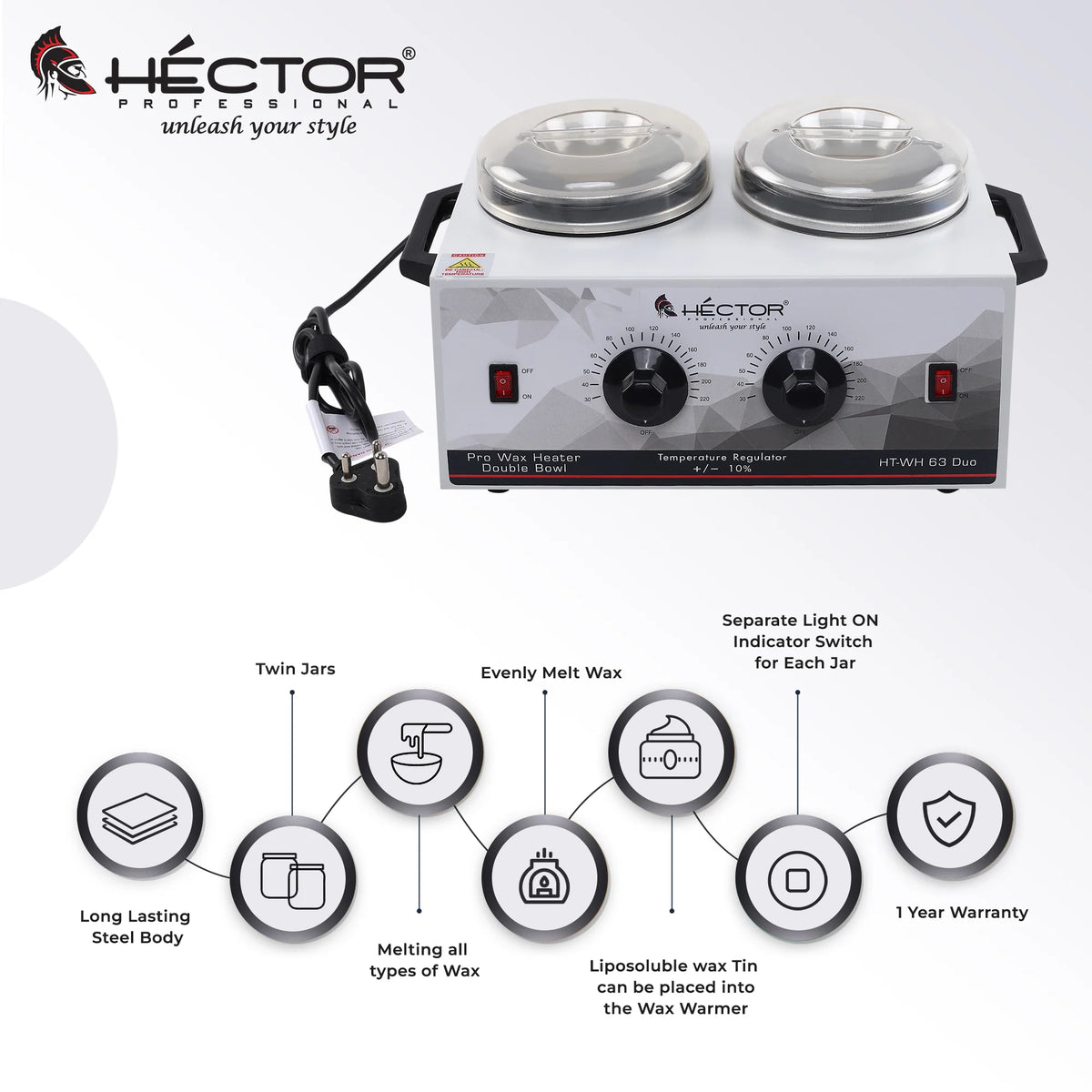 Hector Professional Double Wax Heater with Temperature control and double pot for Salon/Home