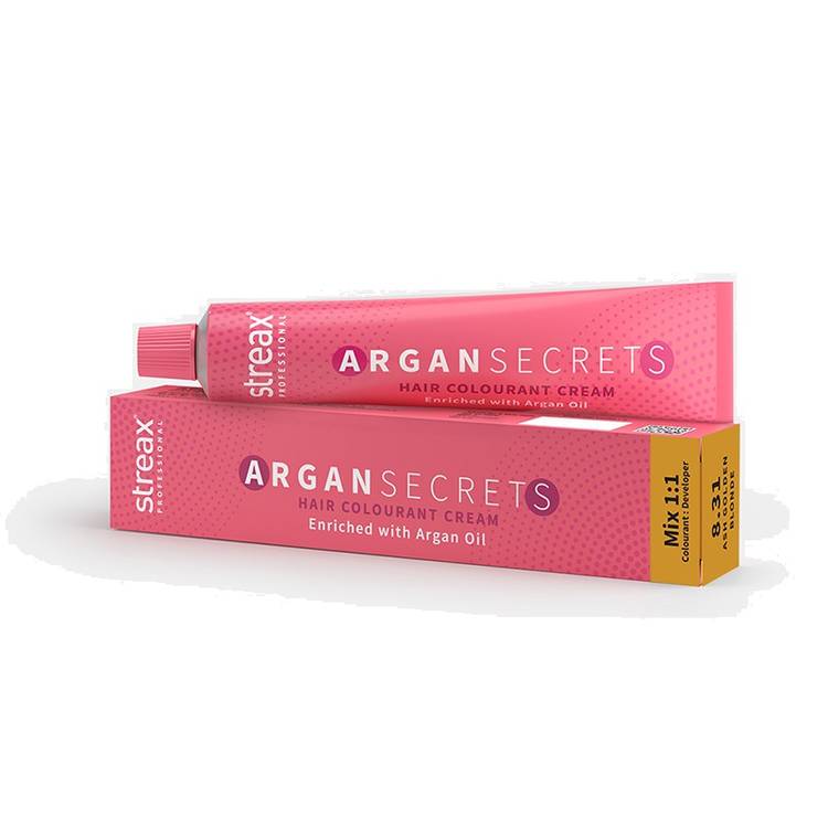 Streax Professional
Argan Secrets Hair Colourant Cream - Ash Golden Blonde 8.31
(60g)