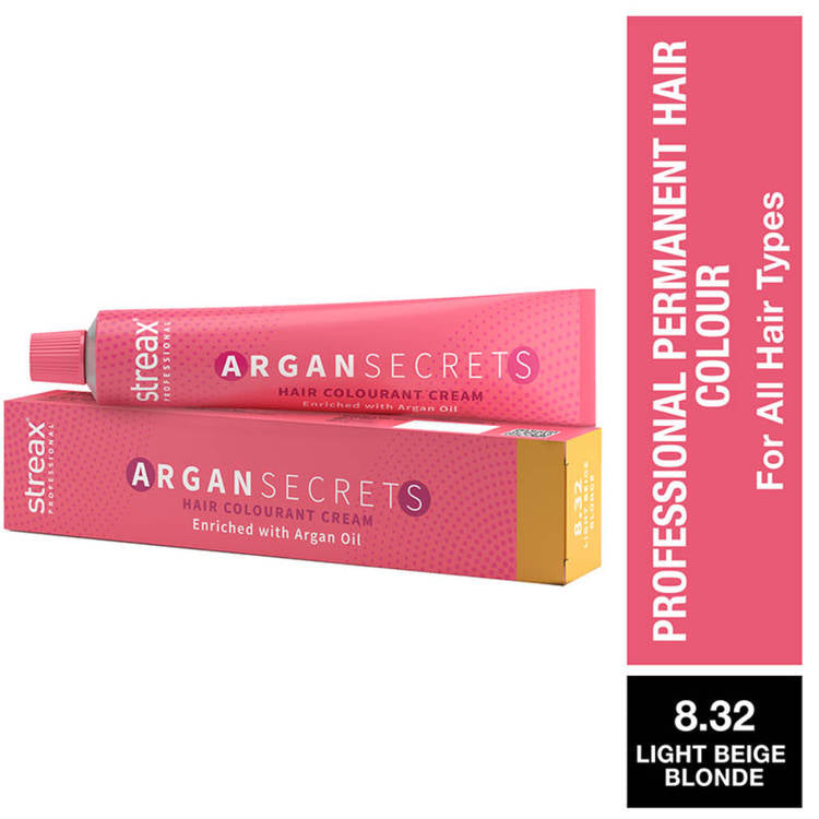 Streax Professional
Argan Secrets Hair Colourant Cream - Light Beige Blonde 8.32
(60gm)
