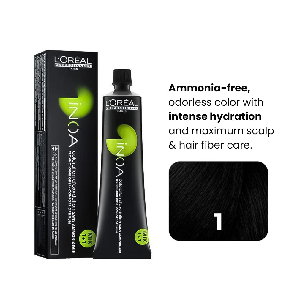 Loreal Professional Paris Inoa Ammonia-Free Permanent Hair Color - 1  (Black)